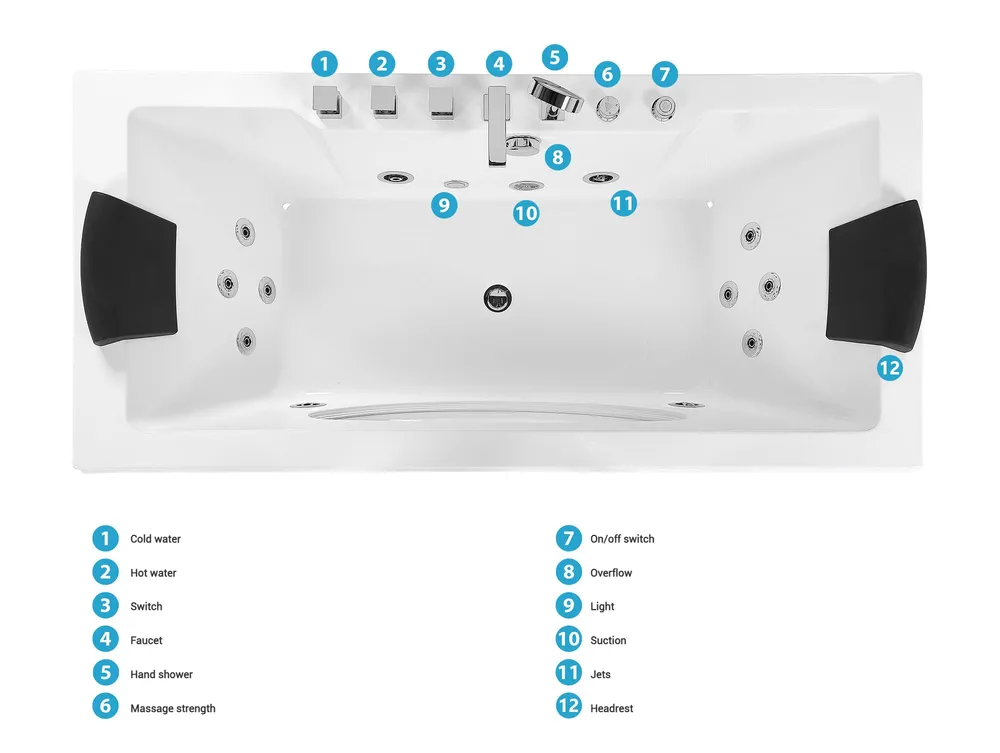 Corner Hot Tub with LED HAWES II 1800 x 800 mm White_808733