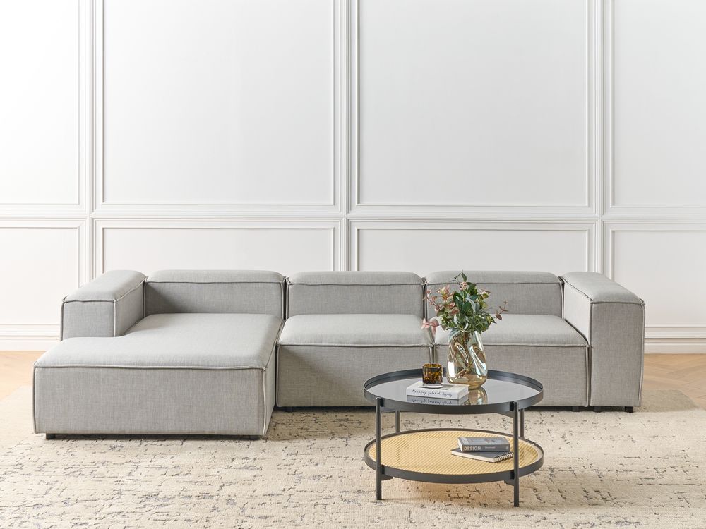 Modul Ecksofa 4-Sitzer ARDAL Stoff Hellgrau rechtsseitig