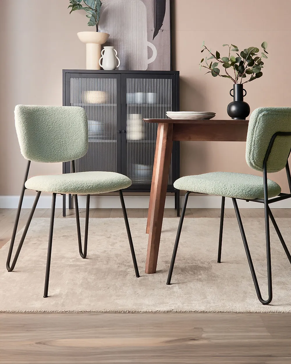 Conjunto de 2 sillas de comedor NELKO Bouclé Verde claro_1183736