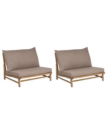 Set of 2 Bamboo Chairs Light Wood and Taupe TODI