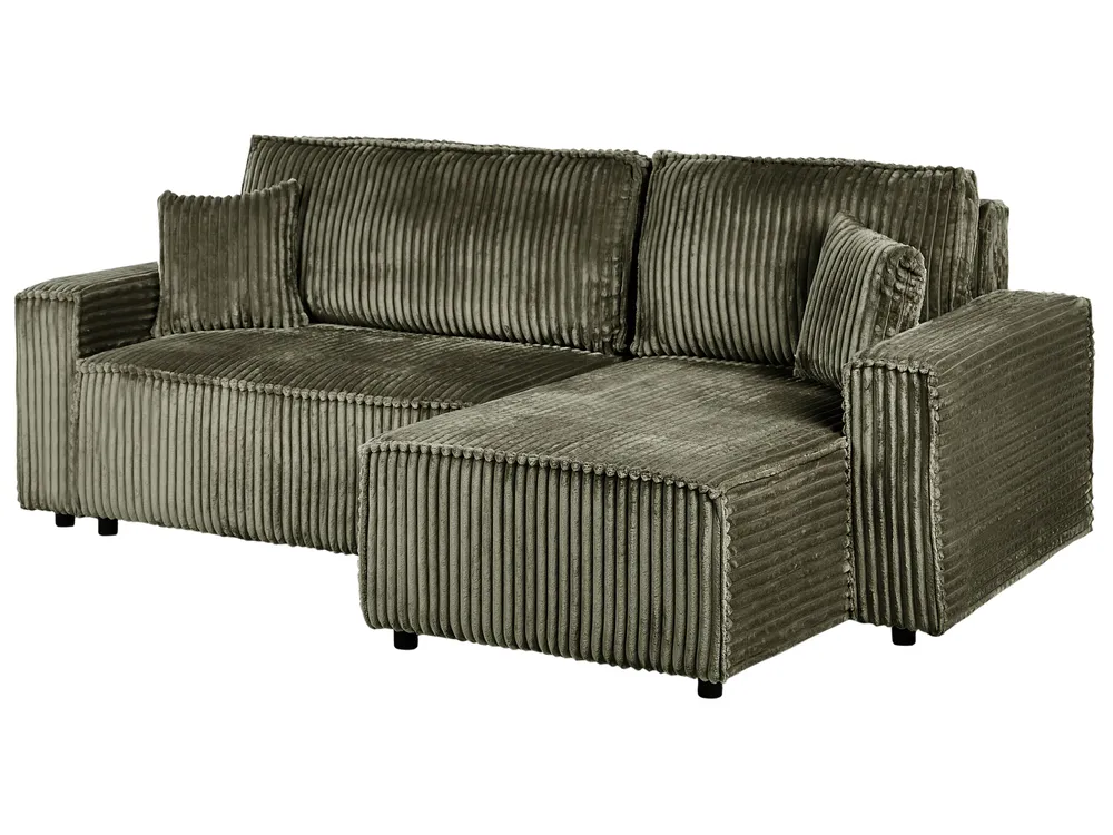 Corner Sofa Bed 3 Seater ABACKA with Storage Corduroy Green Left Hand_959936