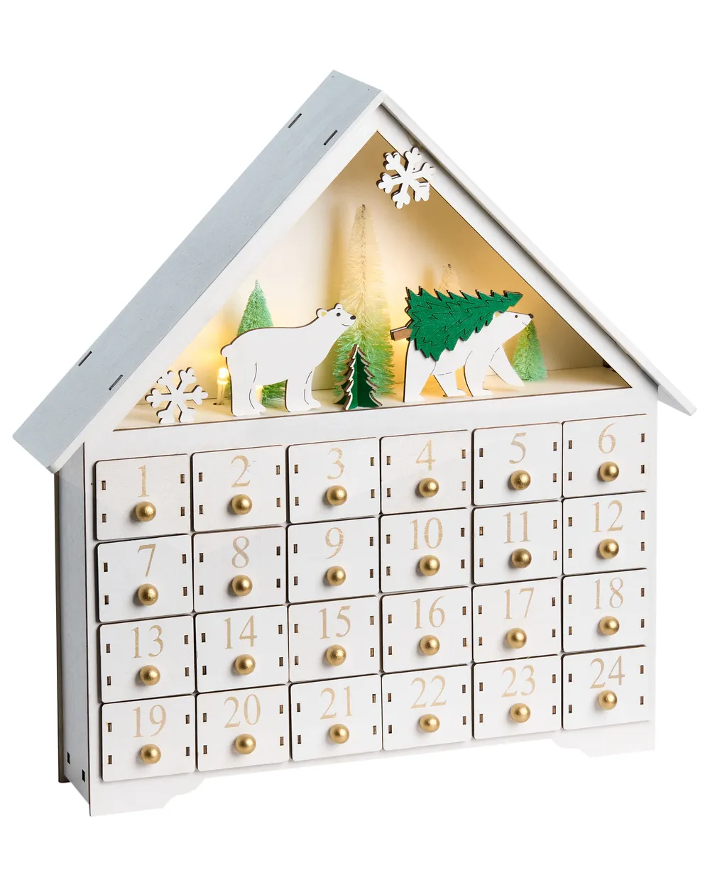 Dekoracja świąteczna LED MJOSA 33 cm Kalendarz adwentowy Biały