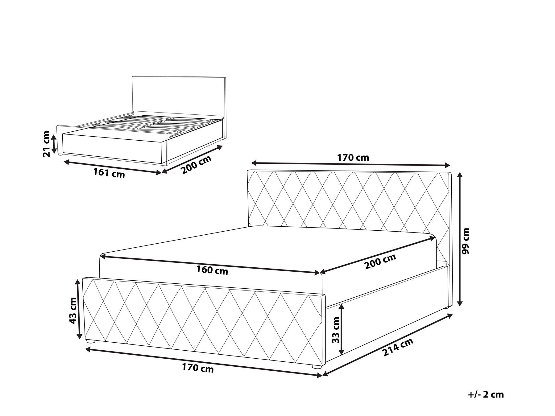 Ottoman Bed ROCHEFORT Boucle Off-White 160 x 200 cm (EU King Size)_993770