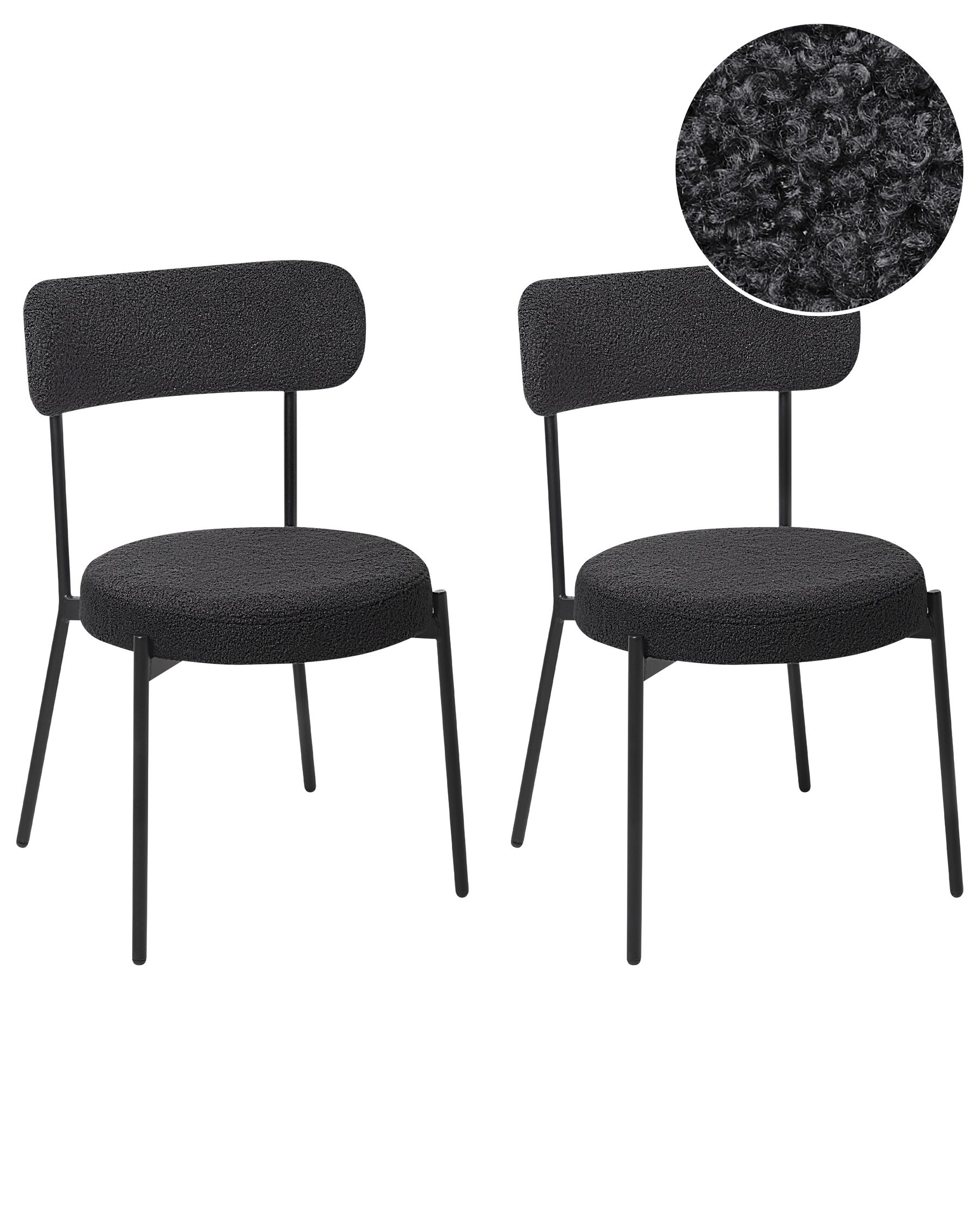 Lot de 2 chaises de salle à manger en tissu bouclé noir ALLISON_929080