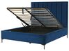 Zamatová posteľ s nočnými stolíkmi 140 x 200 cm modrá SEZANNE_800158