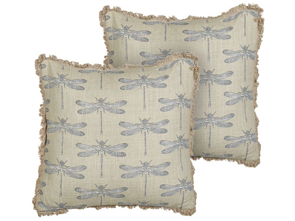 Set of 2 Cotton Cushions Dragonfly Motif 45 x 45 cm Beige CORNALES Beliani