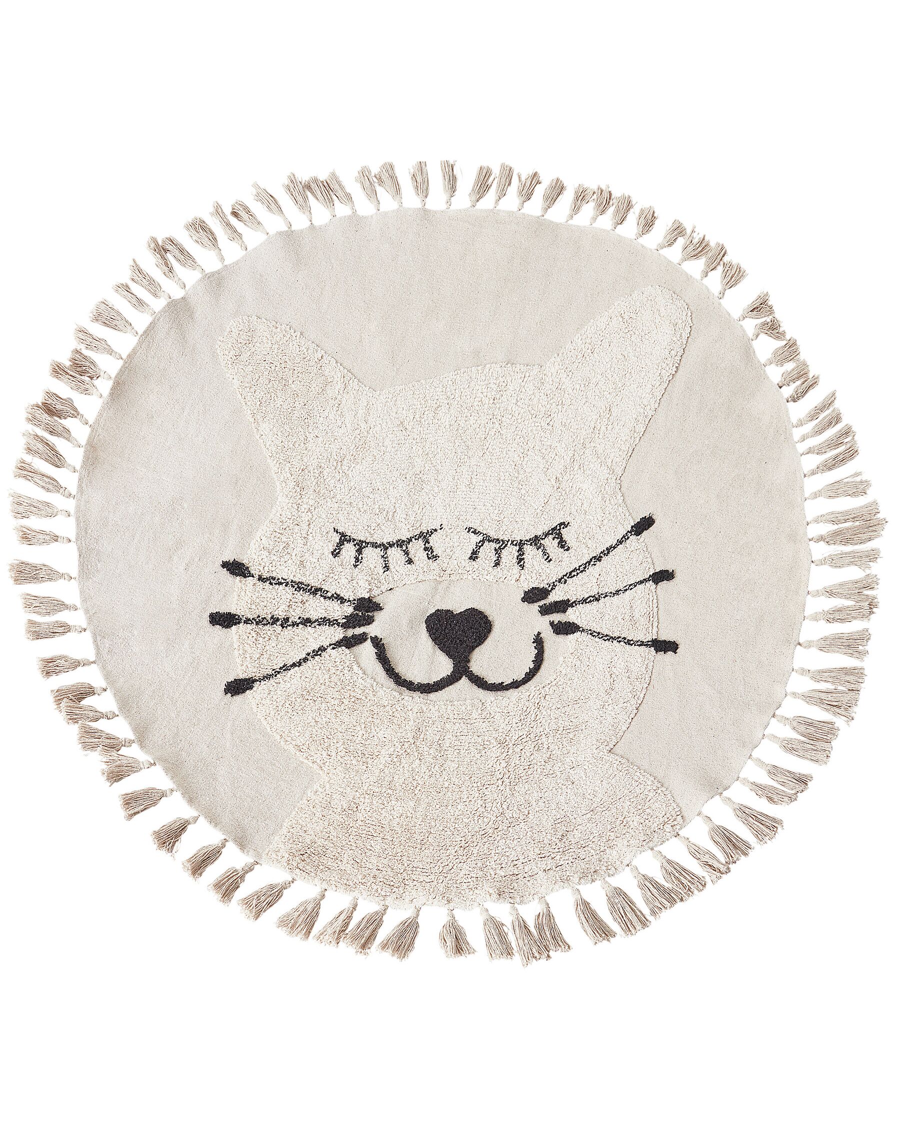 Round Cotton Area Rug Cat Motif ø 120 cm Beige ETSERI_906783