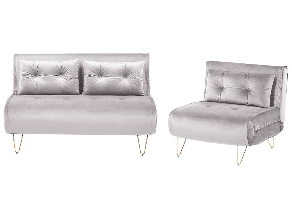 Living Room Set 3 Seater VESTFOLD Velvet Grey