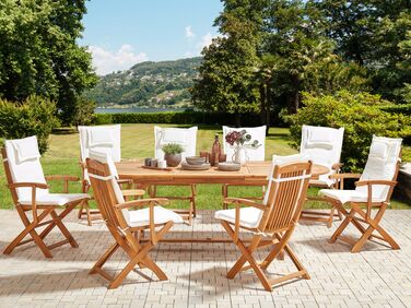 8 Seater Acacia Wood Garden Dining Set Off-White Cushions MAUI II