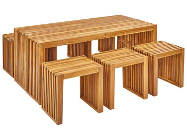 Conjunto de mesa y 6 taburetes de jardín de madera de acacia BELLANO