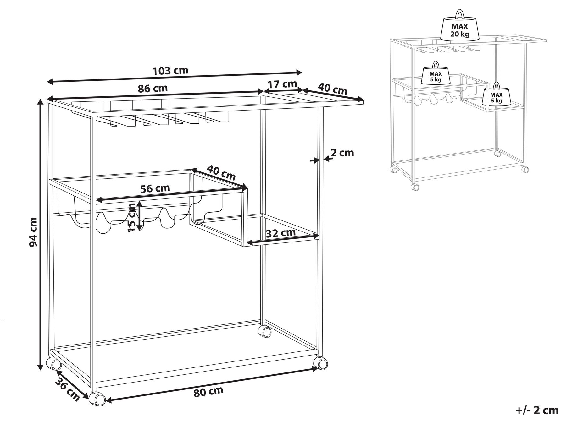 Metal Drinks Trolley with Glass Top Black MARCOLA_821331 Metal Drinks Trolley with Glass Top Black MARCOLA_821331