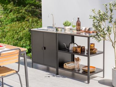 2 Piece Outdoor Kitchen Island and Cabinet Set with Sink Black VILAMA