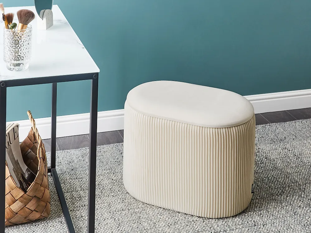 Pouf En Velours Lorraine Beige - Siège Décoratif Confortable Et Élégant Diamètre 31.5 Cm