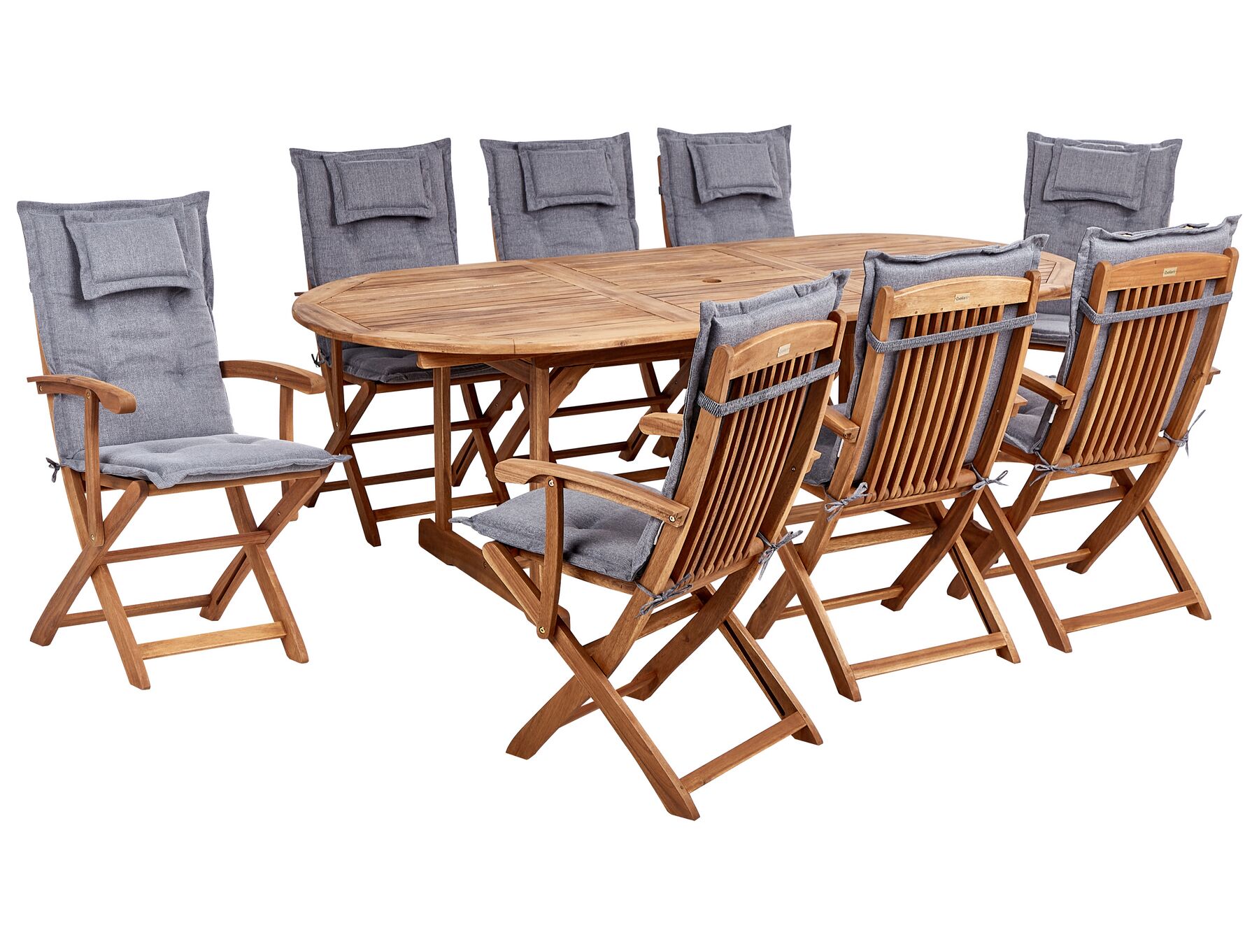 8 Seater Acacia Wood Garden Dining Set with Grey Cushions MAUI II_926703