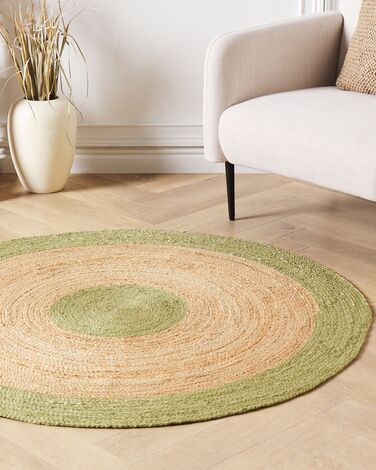 Round Jute Area Rug ø 140 cm Beige and Green YAYALAR