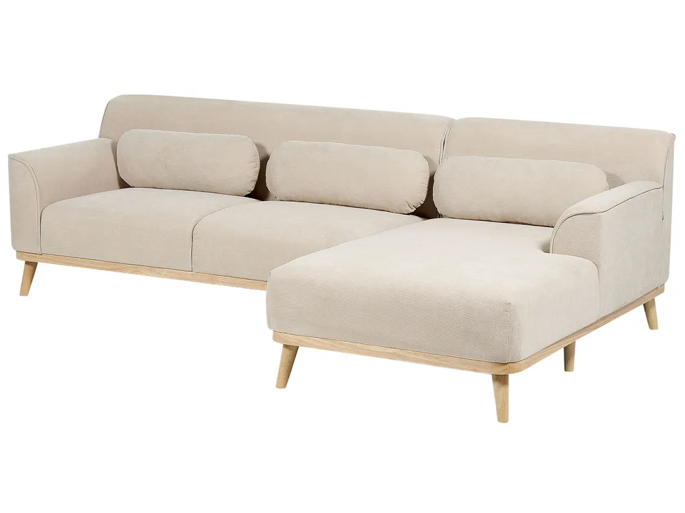 Corner Sofa 3 Seater SIMOS Corduroy Light Beige Left Hand_891023
