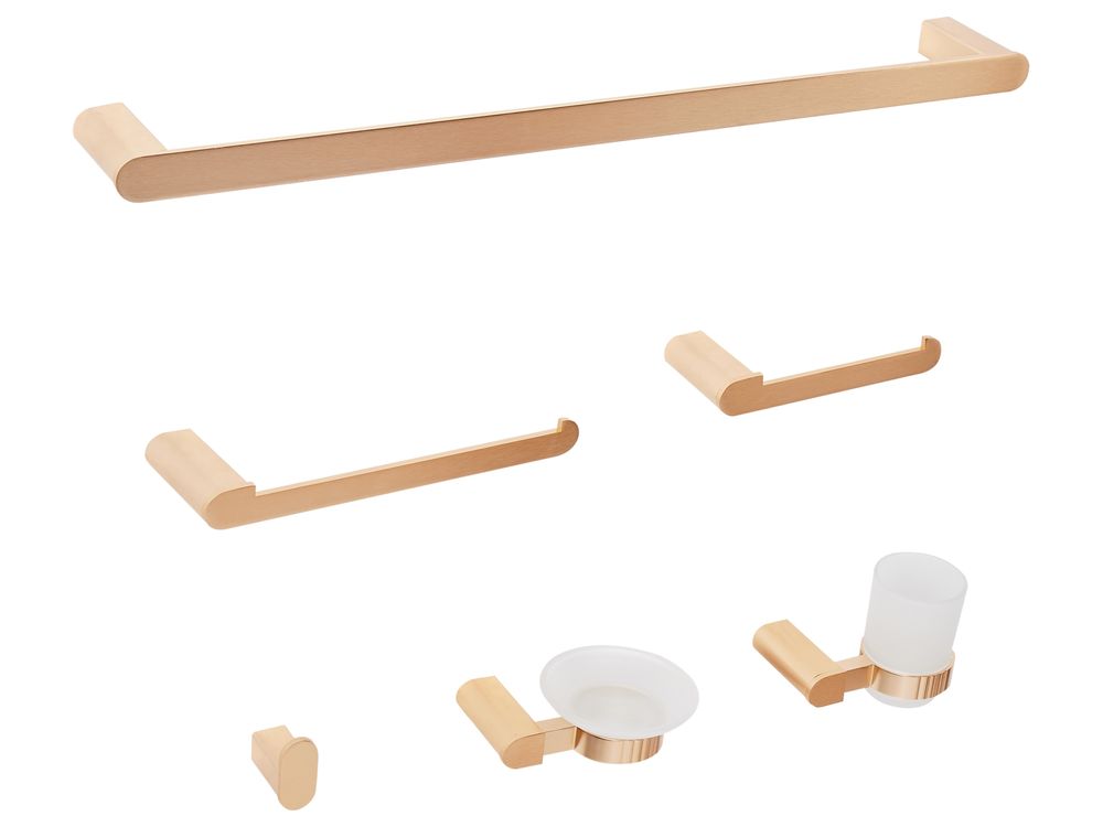 Set di 6 accessori da bagno PARACAS con barre e ganci per asciugamani Oro