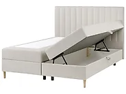 Divan Bed with Storage OFFICER Fabric Off-White 160 x 200 cm (EU King Size)_1188155