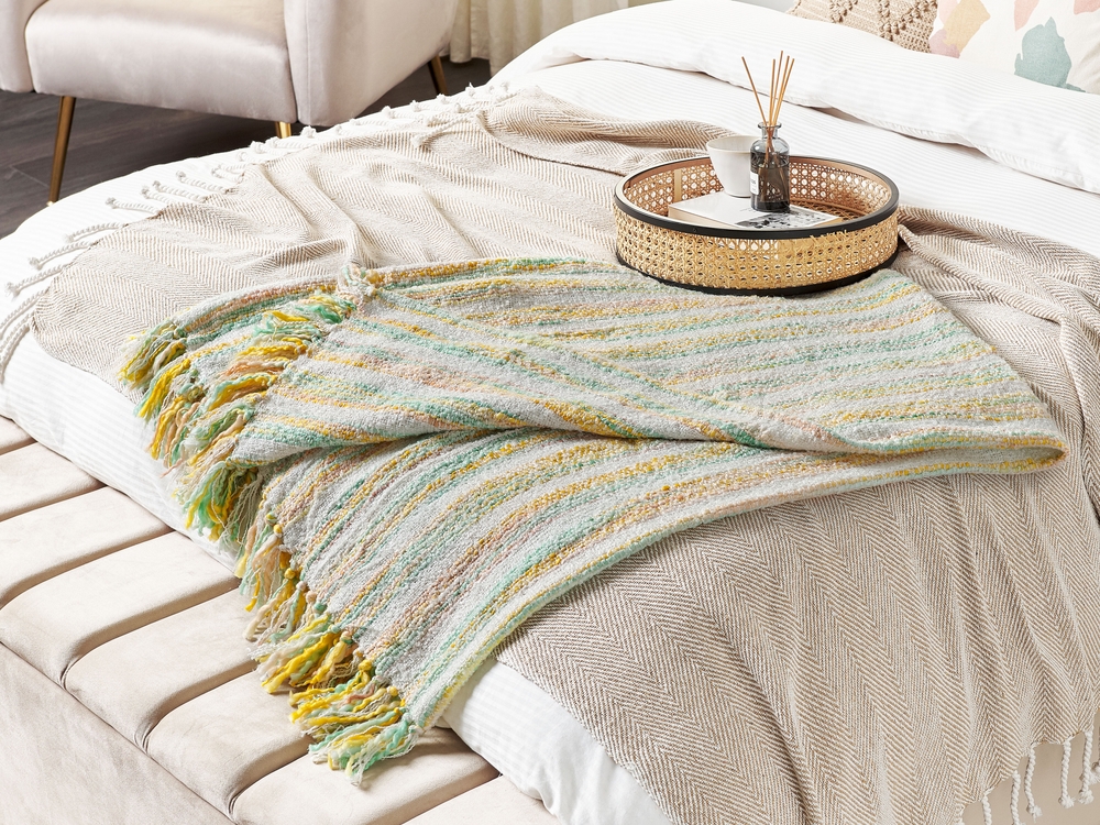 Yellow and teal throw blanket top