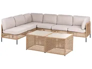 Garden Corner Sofa with Table 6 Seater OMEGANA Modular PE Rattan Light Beige_1040942