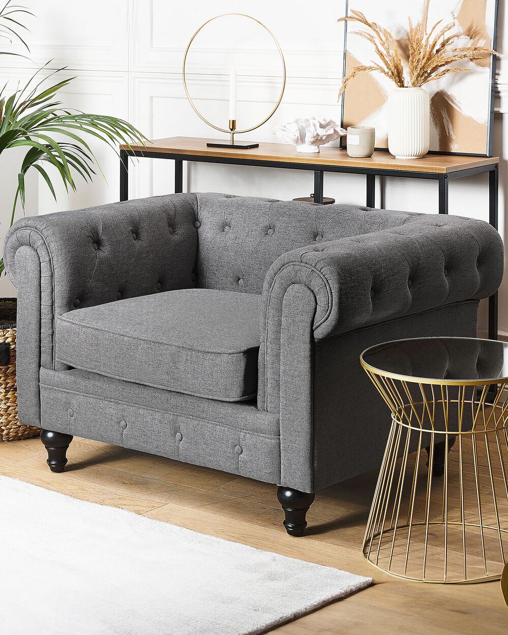Armchair CHESTERFIELD Fabric Grey Beliani