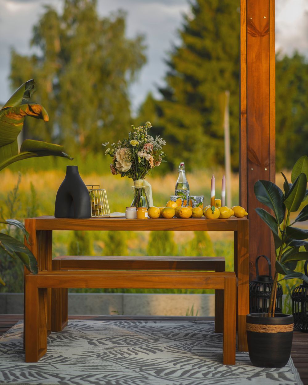 Tropical Wooden Garden Bench Sets Garden Dining Set With