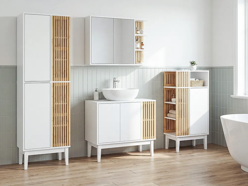 Bathroom Cabinet NUBES 52 cm Light Brown/ White_1192523
