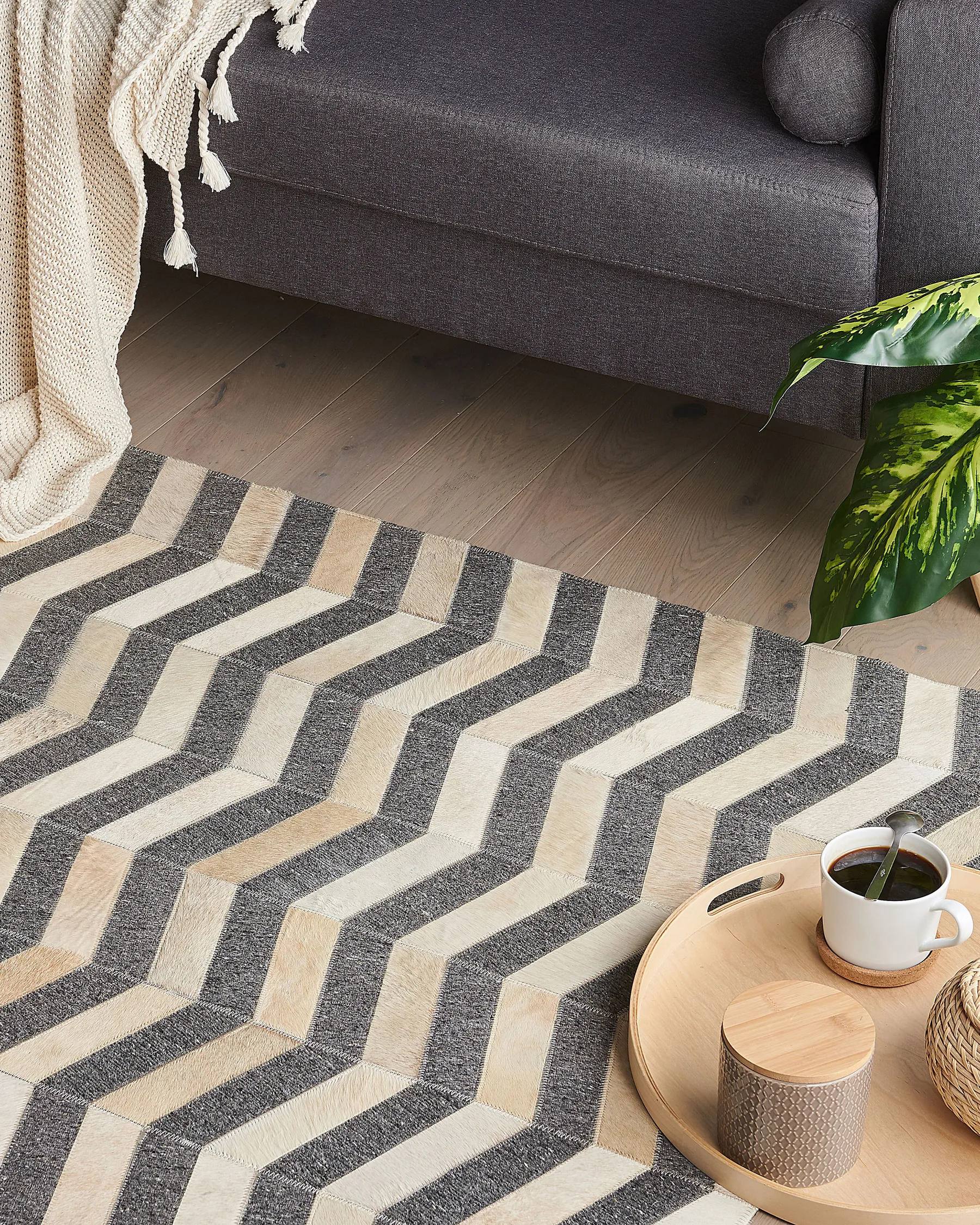 Rug BAGGOZE Dark Grey 140 x 200 cm Leather_780481