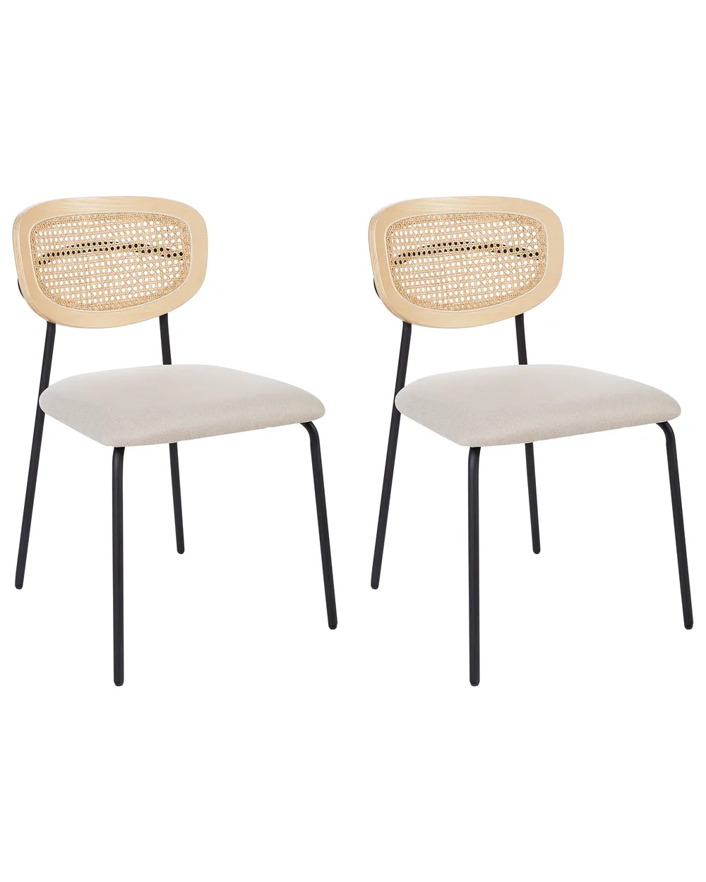 Set Di 4 Sedie Da Pranzo In Rattan E Metallo Dorato - Stile Mid-Century Con Imbottitura - Senza Braccioli