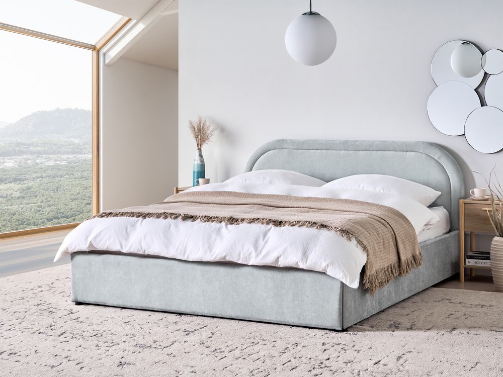 Ottoman Bed QUILLIEN Chenille Light Blue 160 x 200 cm (EU King Size)