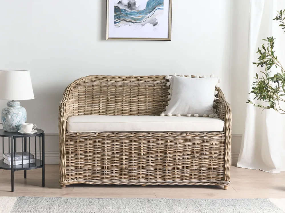 Garden Bench with Cushion SUSUA 141 cm Rattan Natural_957480