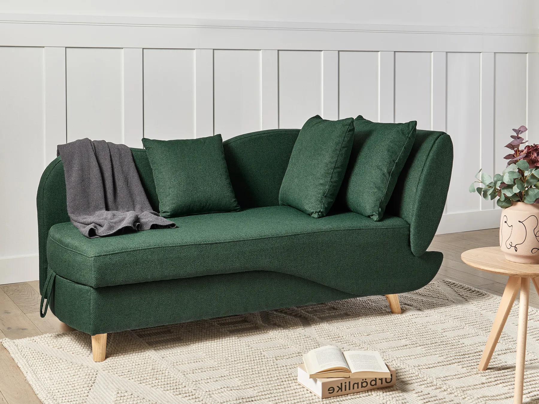 Right-Hand Chaise Longue MERI with Storage Faux Linen Green_937733