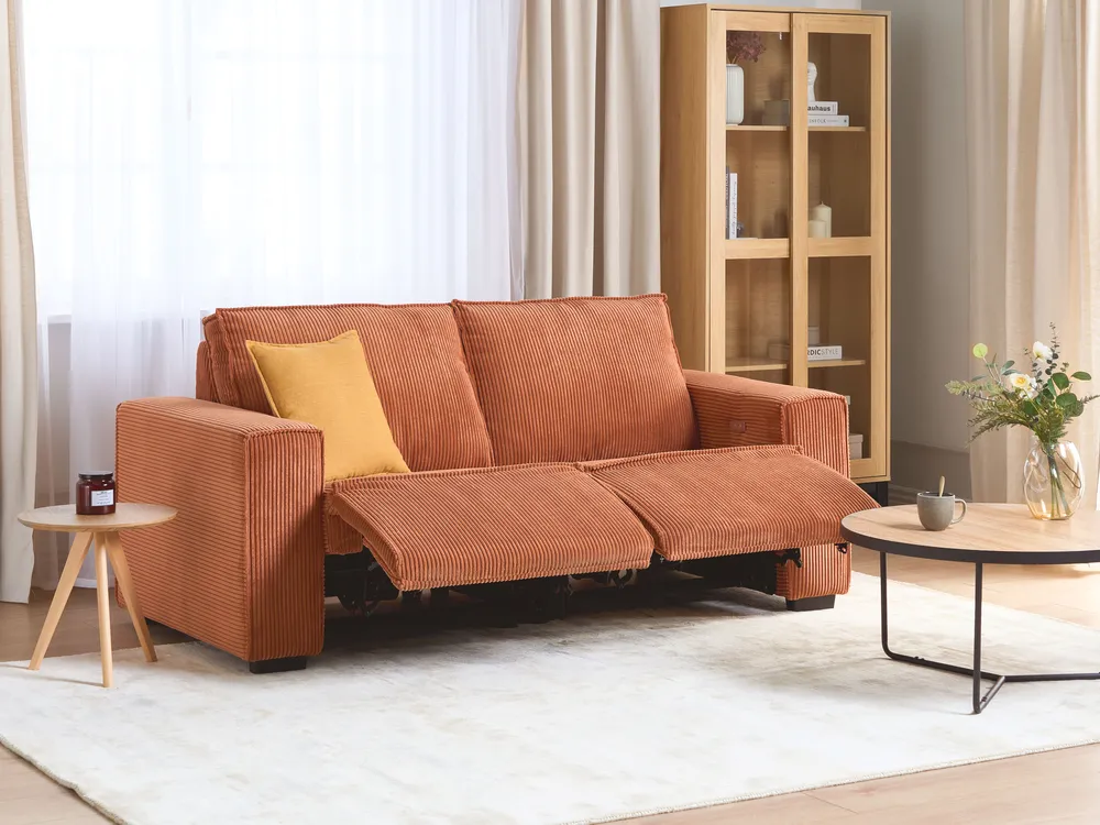 Electric Recliner Sofa 2 Seater NUKARI Corduroy Orange_918673