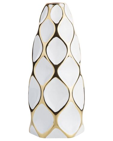 Kameninová váza na kvety 36 cm biela/zlatá AVILA
