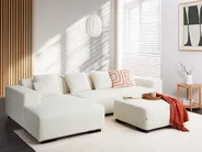 Corner Sofa 4 Seater LUNGO with Ottoman Boucle White Right Hand_1008870