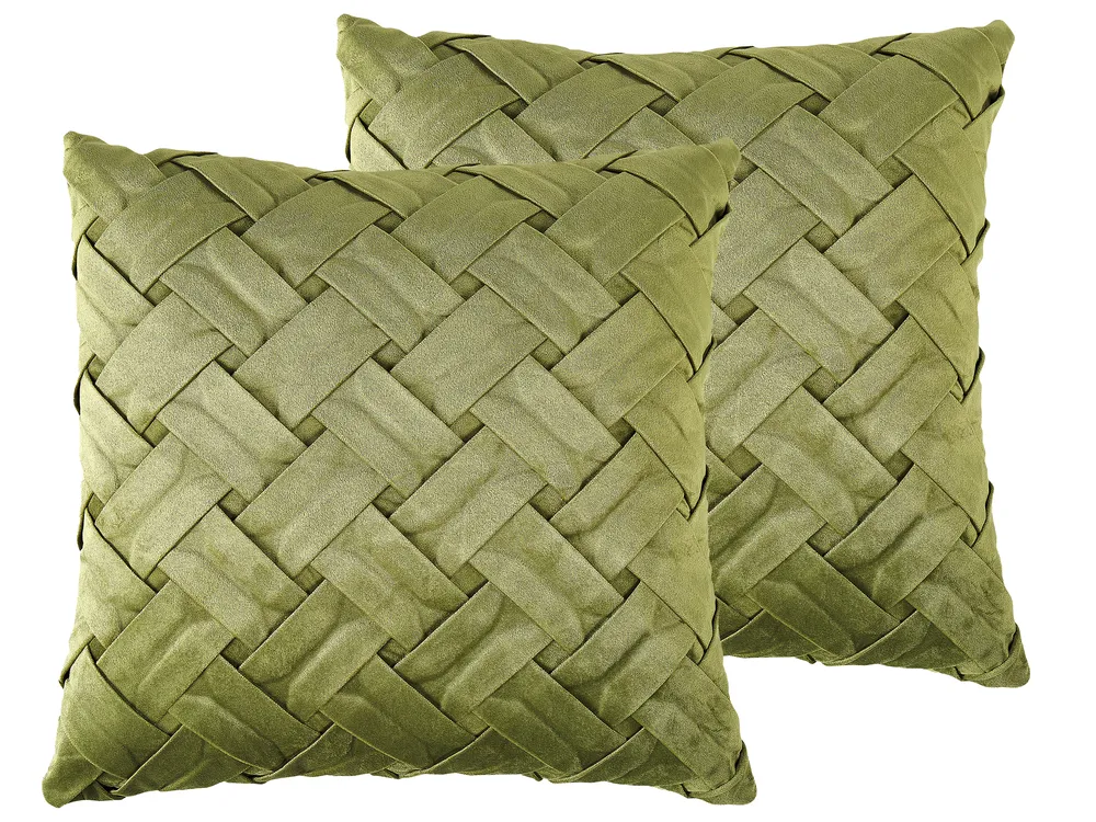 PAVILIA Set Di 2 Federe Per Cuscini In Velluto Con Pompon, 45x45 Cm, Morbido Pile, Verde Bosco, Decorative Per Divano E Letto