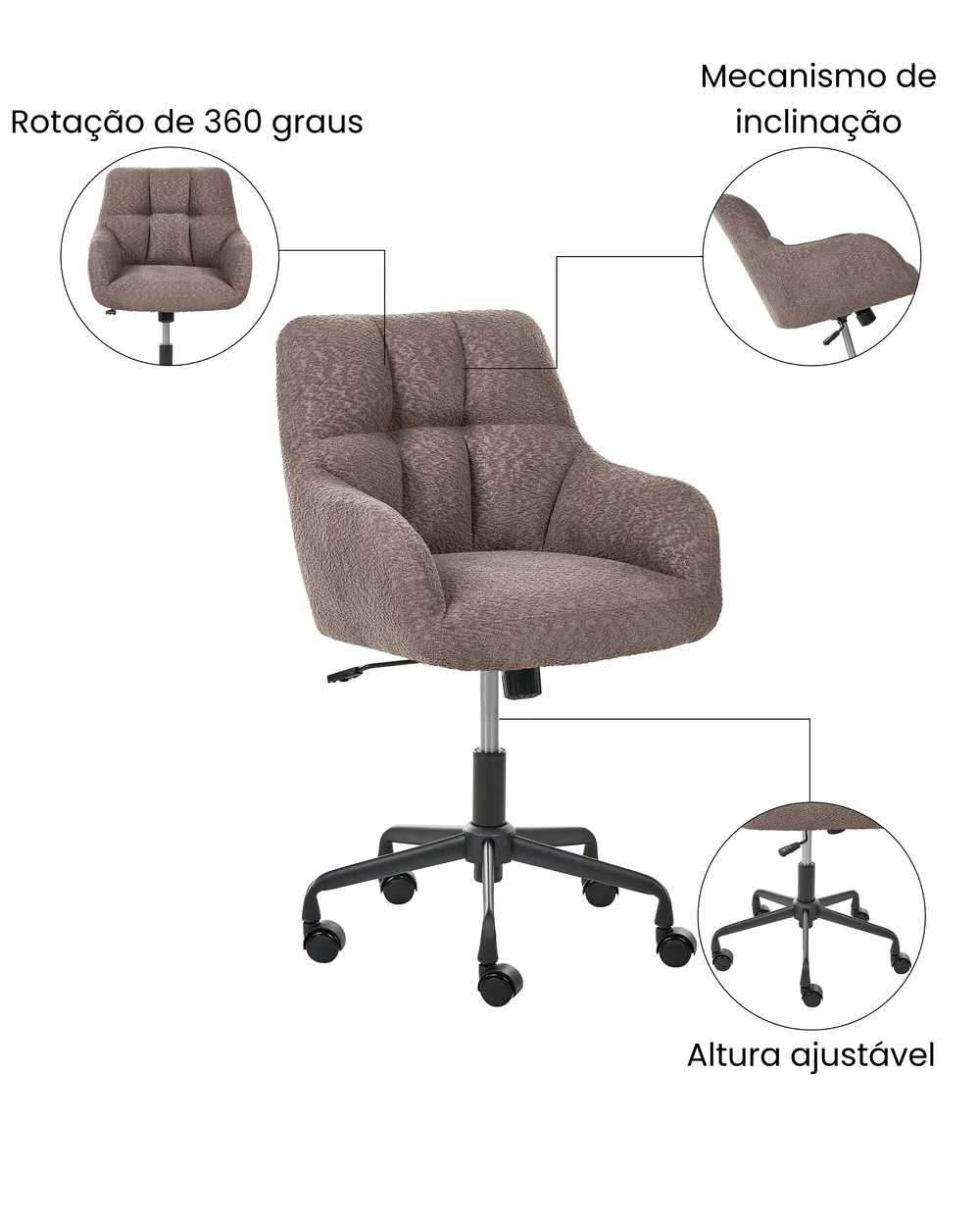Scaun de birou PALMDALE Boucle Maro închis_1073318
