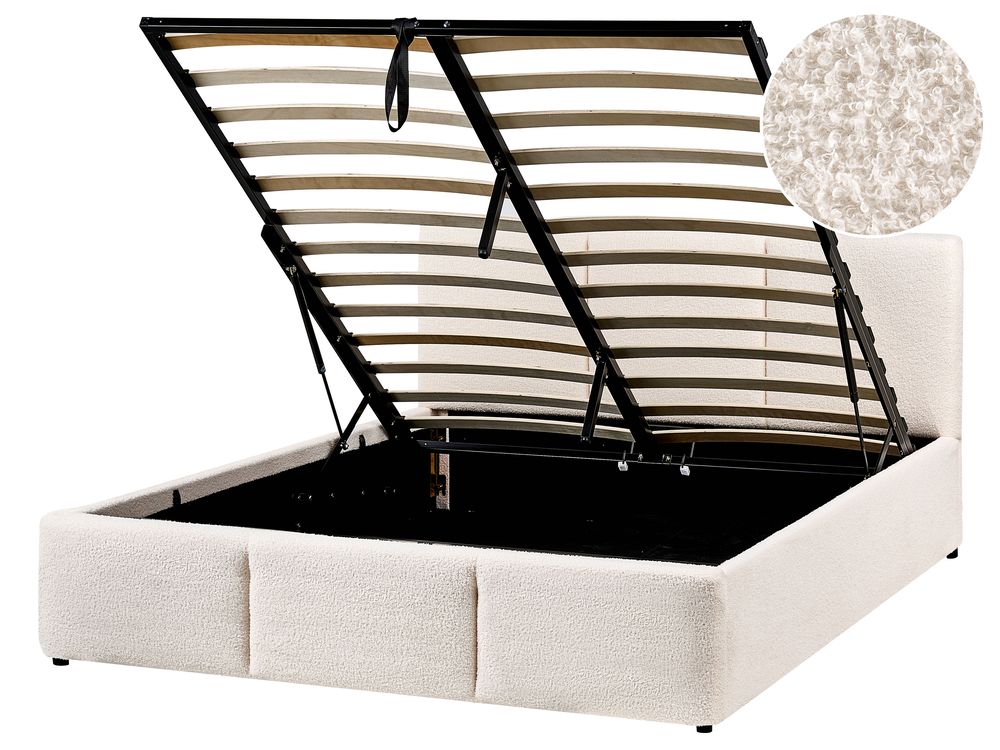 Bed met opbergruimte BOUSSE Bouclé Gebroken wit 140 x 200 cm
