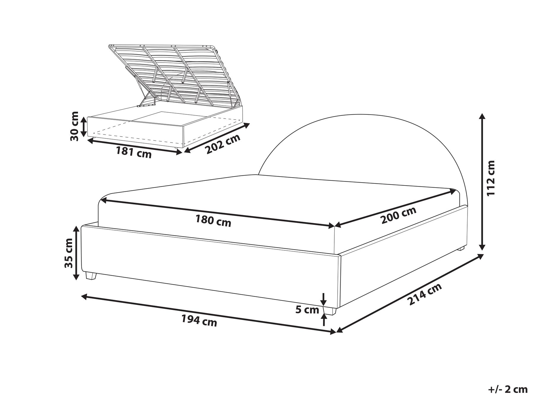Ottoman Bed VAUCLUSE Boucle Taupe 180 x 200 cm (EU Super King)_951955
