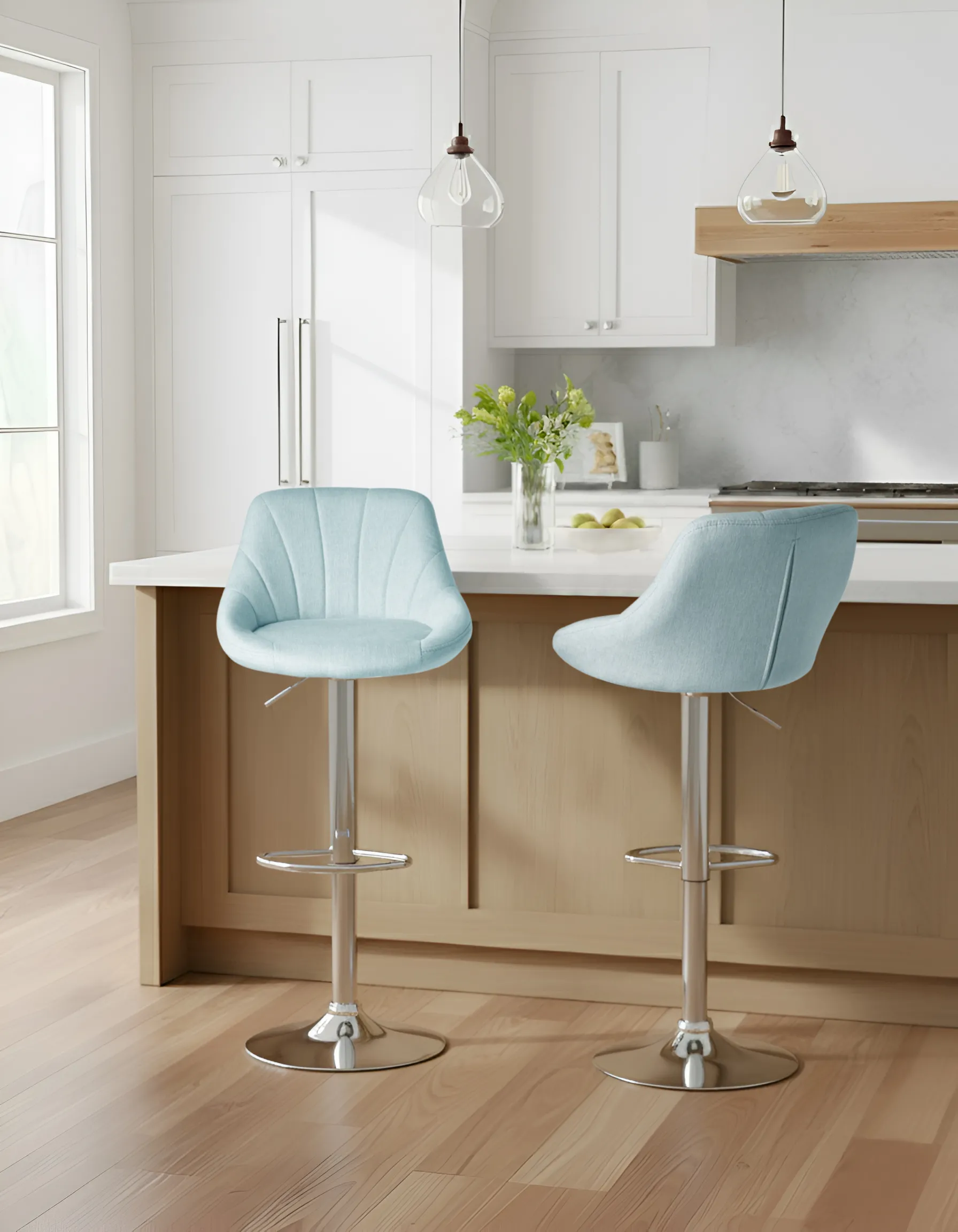Set of 2 Bar Stools LUCCA Swivel Fabric Light Blue_1011520