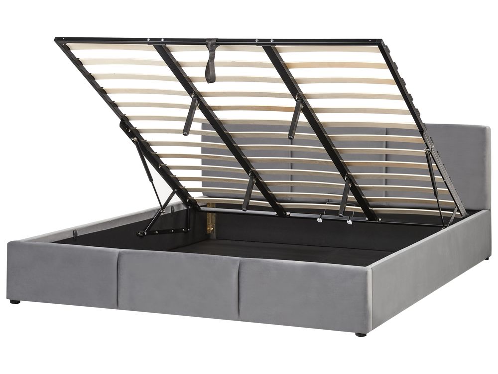 Ottoman Bed BOUSSE Velvet Dark Grey 180 x 200 cm (EU Super King)