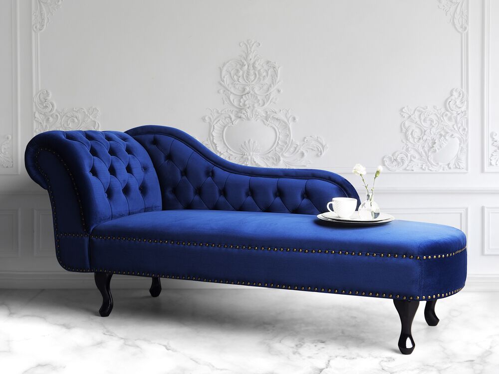 Left-Hand Chaise Longue NIMES Velvet Navy Blue