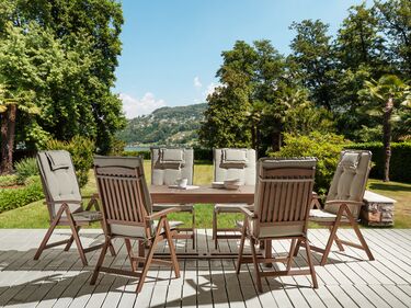 6 Seater Acacia Wood Garden Dining Set with Taupe Cushions AMANTEA