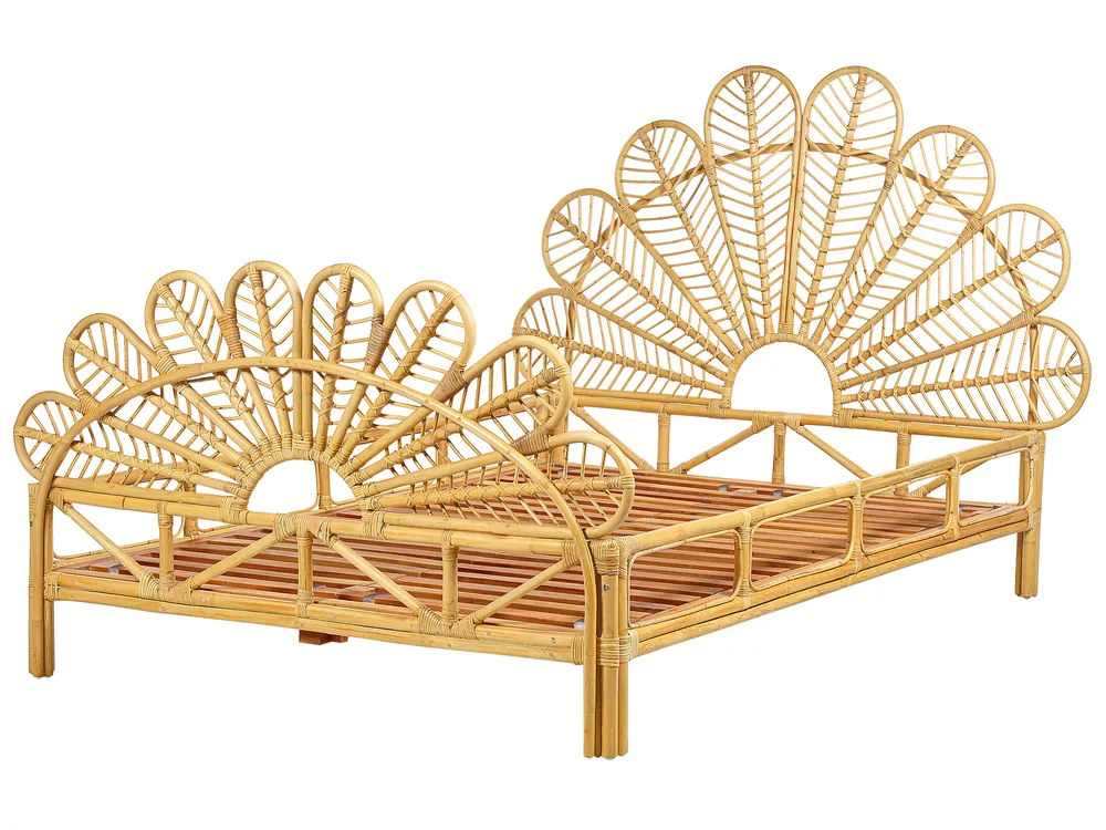 Bed Rattan FLORENTINE 140 x 200 cm (EU Double) Light Brown_868923