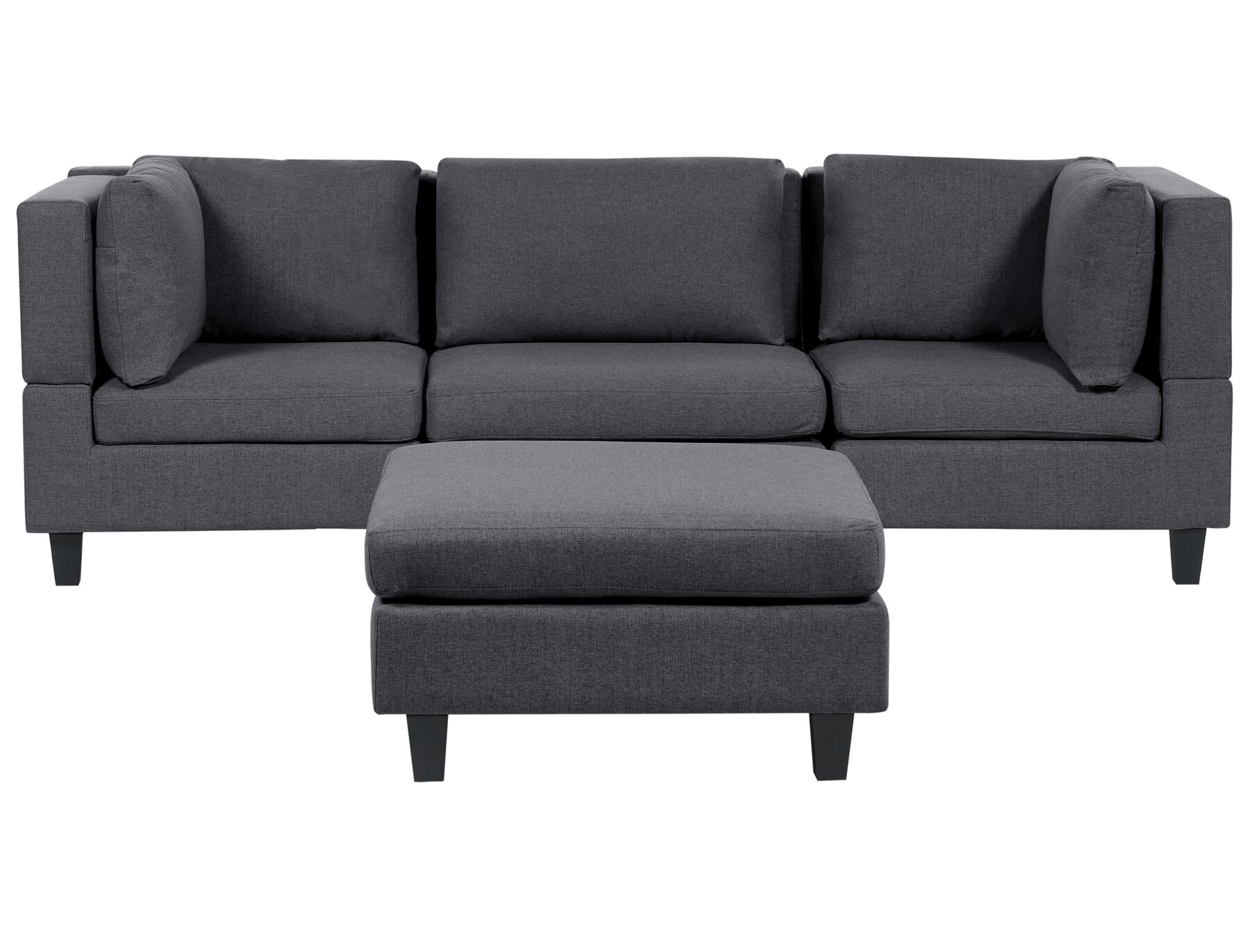 Háromszemélyes kombinálható sötétszürke kárpitozott kanapé ottománnal UNSTAD_893560
