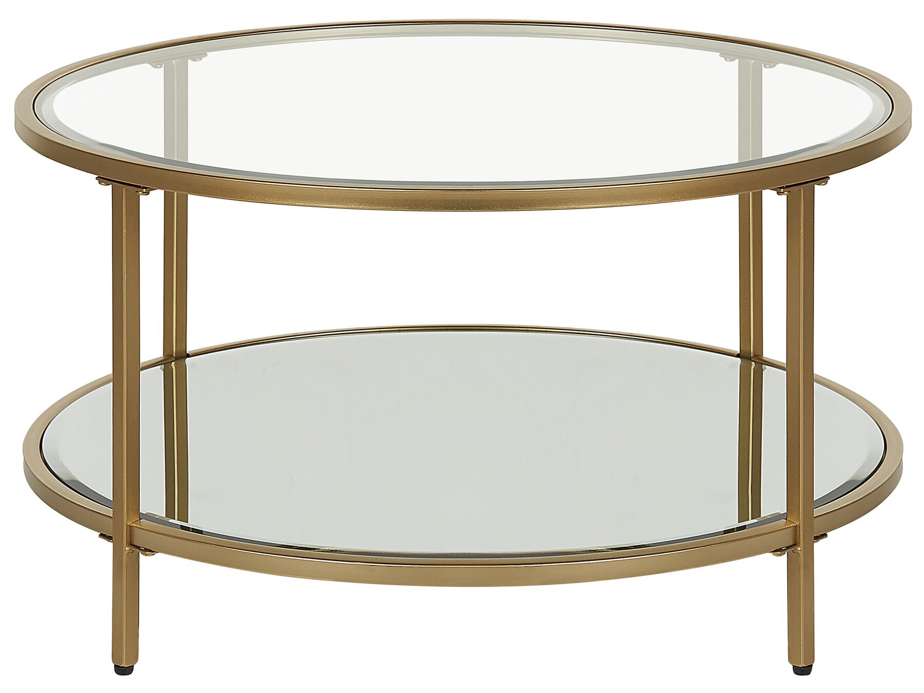 Skleněný konferenční stolek se zrcadlovou policí zlatý BIRNEY_829602