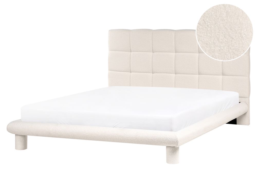 Bett mit Lattenrost Bouclé CRESSAT 160 x 200 cm Cremeweiß