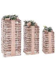 Zestaw 3 dekoracji świątecznych LED VALKAMA 54/45/30 cm Prezenty świąteczne Brązowy_1179477
