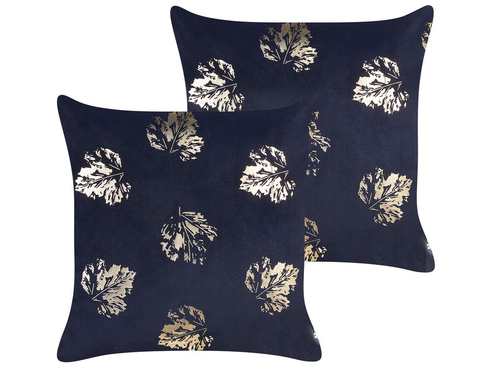 Conjunto de 2 almofadas decorativas GOLDENROD 45 x 45 cm Veludo Preto Padrão de plantas