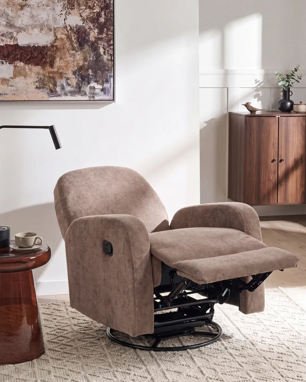 Rocking Recliner Chair FEBE Swivel Fabric Brown